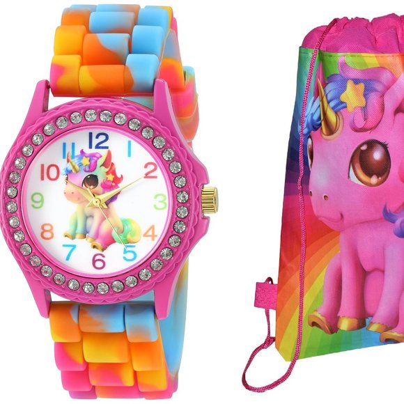 Girls Unicorn Gift Set Stones Watch & Drawstring Backpack. Choose From 3 Colors - Picture 8 of 16